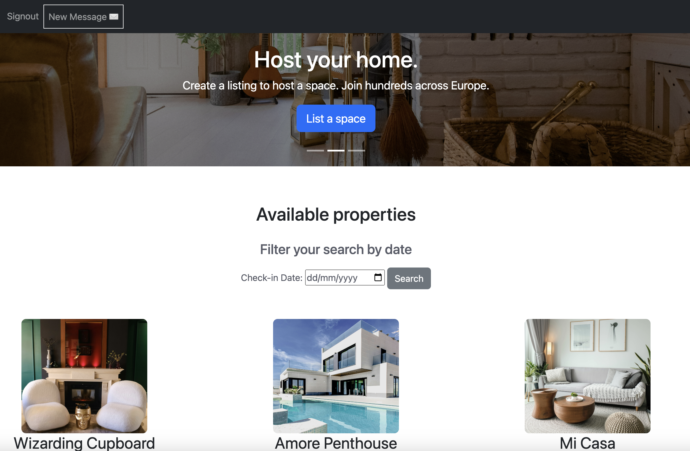 An Airbnb inspired property rental web application.